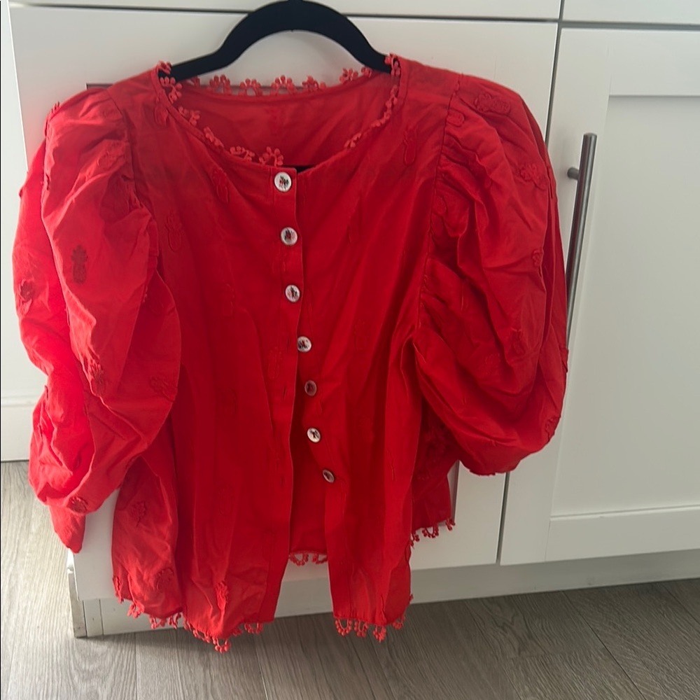 Vibrant Red Button-Up Blouse